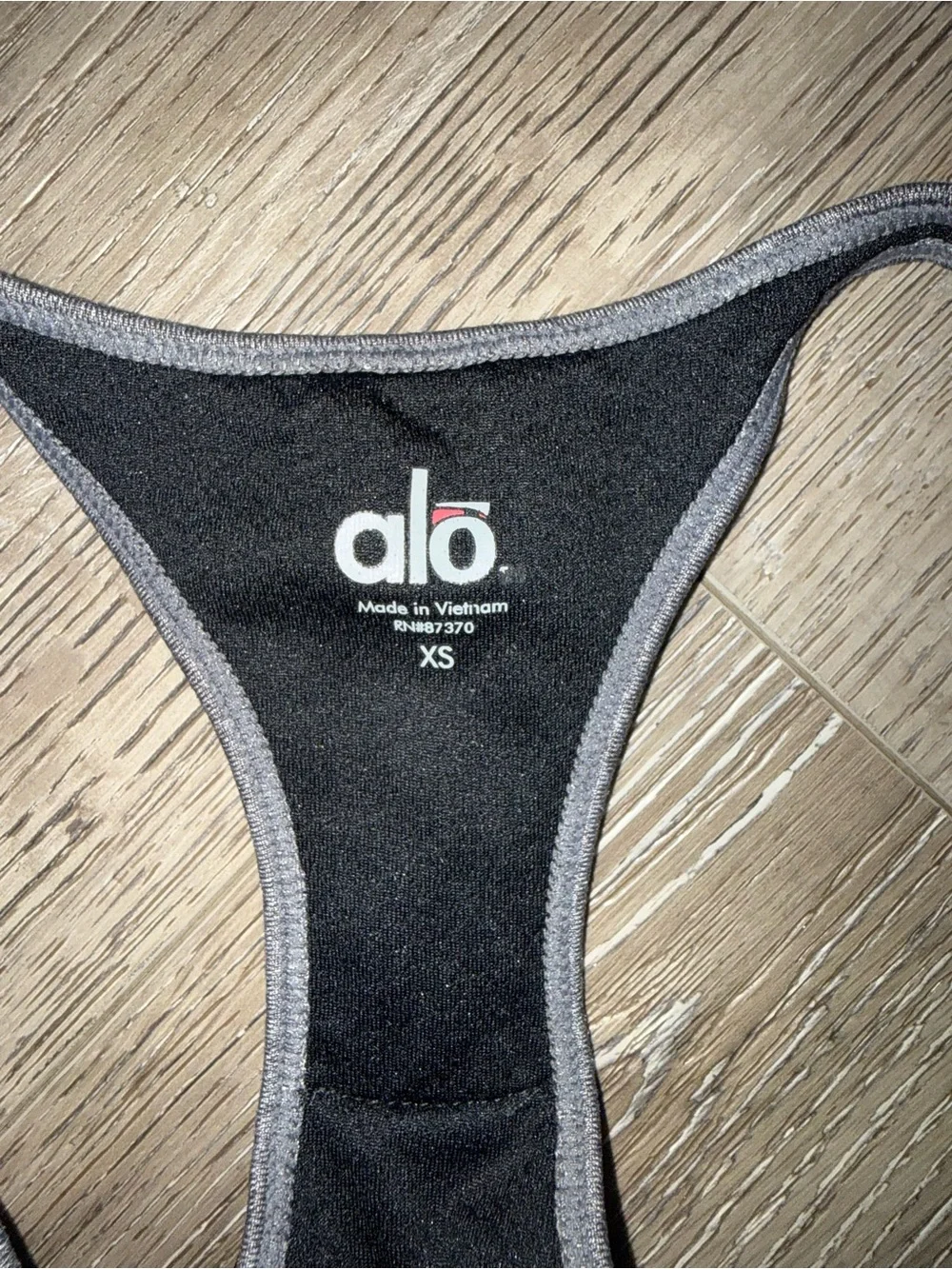 ALO Yoga layered 2-n-one Workout Black Tank with Gray Trim Racerback